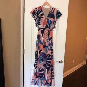 Hutch by Anthropologie Talia Tropical Print Wrap Maxi Dress, EUC. Retail $398.